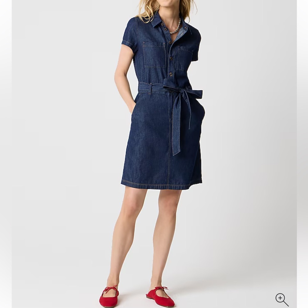 J. Crew Dark Blue Denim Utility Shirt Dress Size 2 100% Cotton above the knee